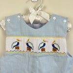 Load image into Gallery viewer, LuLu Bebe Smocked Pelican Shortall 18 Months
