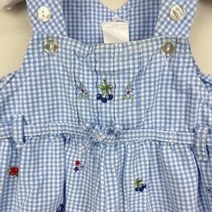 Vintage Mufflings Blue Gingham Fruit & Flower Overalls 9 Months