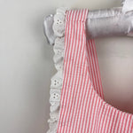 Load image into Gallery viewer, Vintage Bee Mine Pink Seersuck Stripe Lace Ruffle Pinafore Dress 3T
