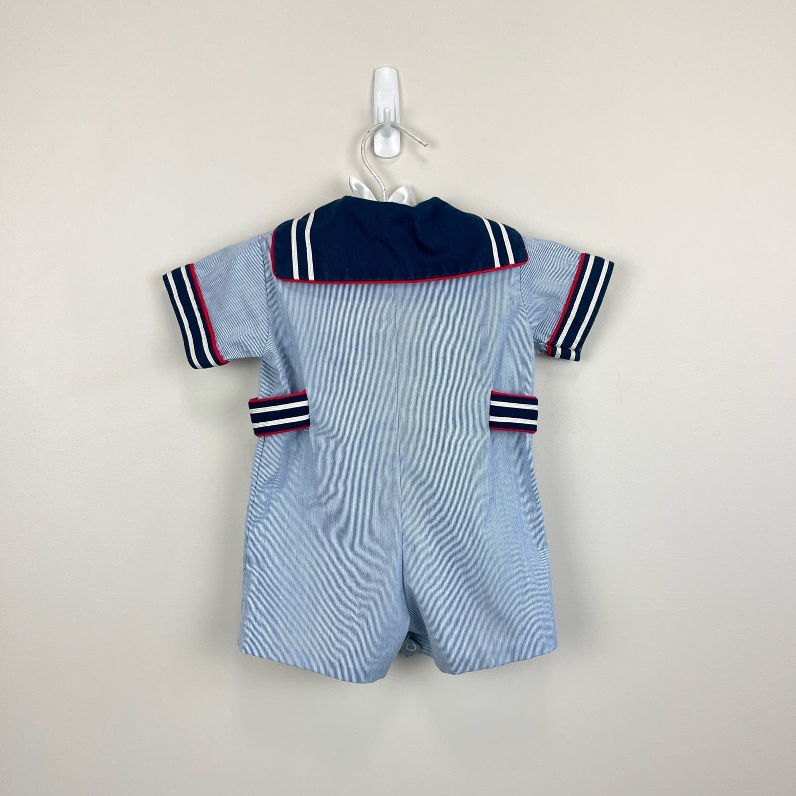 Vintage Little Bit Blue Striped Sailor Romper 12 Months USA