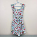 Load image into Gallery viewer, Mini Boden Linen-Cotton Ruffle Romper Surf Strawberry Ditsy 9-10
