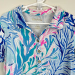 Load image into Gallery viewer, Lilly Pulitzer Girls Mini Sadie Polo Dress Crew Blue Tint Kaleidoscope Coral L 8-10
