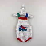 Load image into Gallery viewer, Vintage Healthtex Rainbow Striped Dump Truck Sunsuit Romper 12 Months USA
