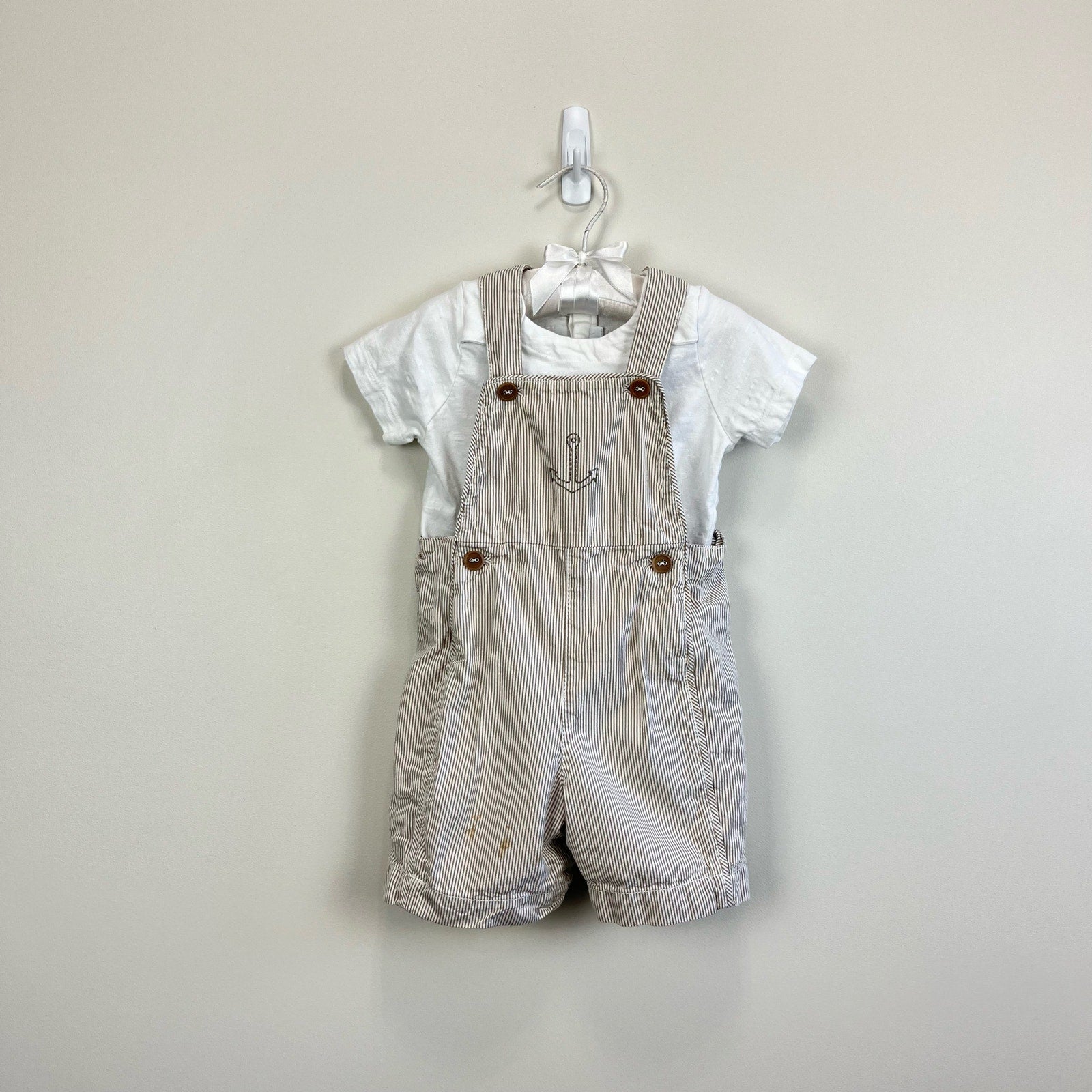 Jacadi Paris Tan Striped Anchor Shortall Set 18 Months