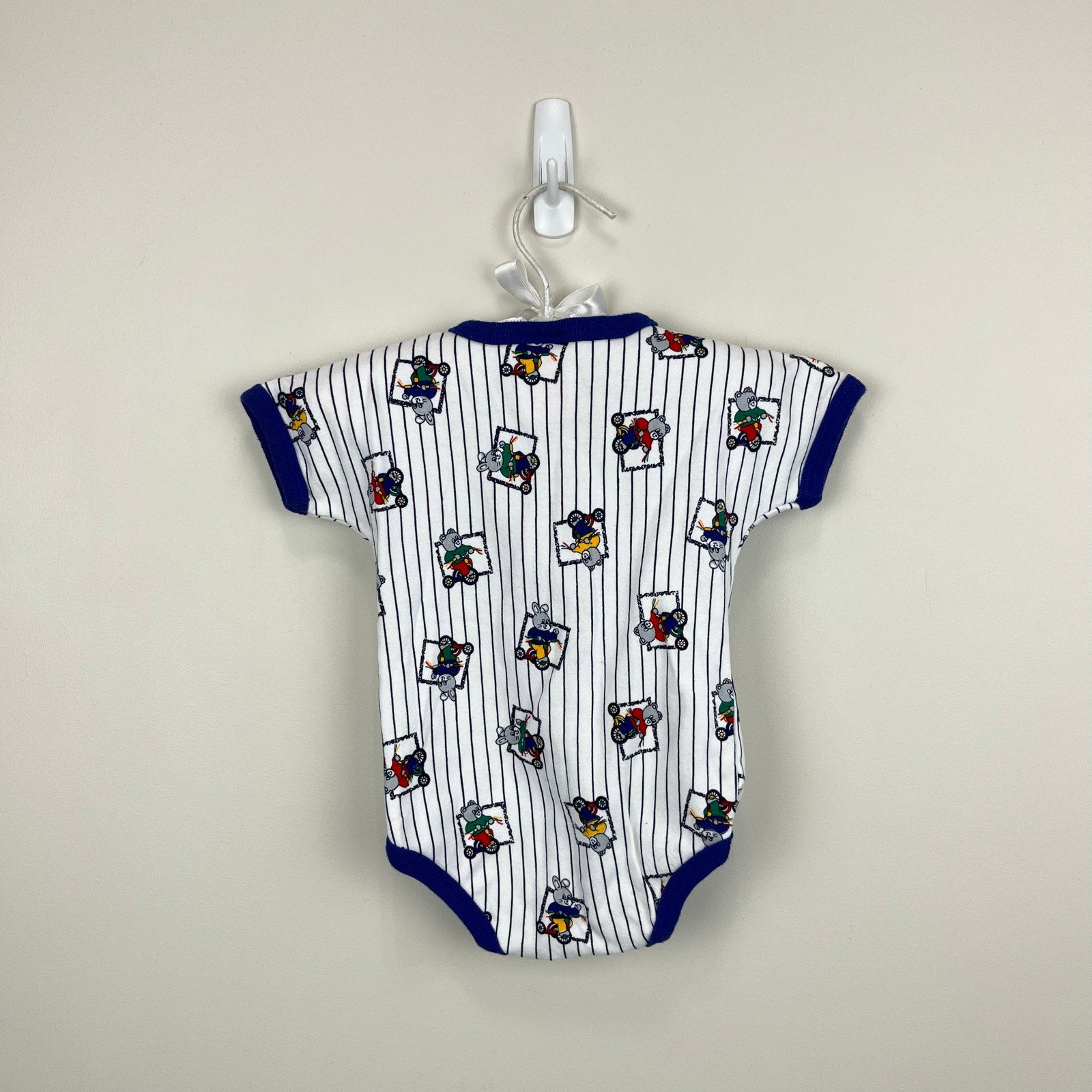 Vintage Cotton Club Striped Bunny Bear Bike Romper Bodysuit 3-6 Months