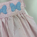 Load image into Gallery viewer, Vintage Samara Pink Seersucker Teddy Bear Bow Pinafore Dress 24 Months
