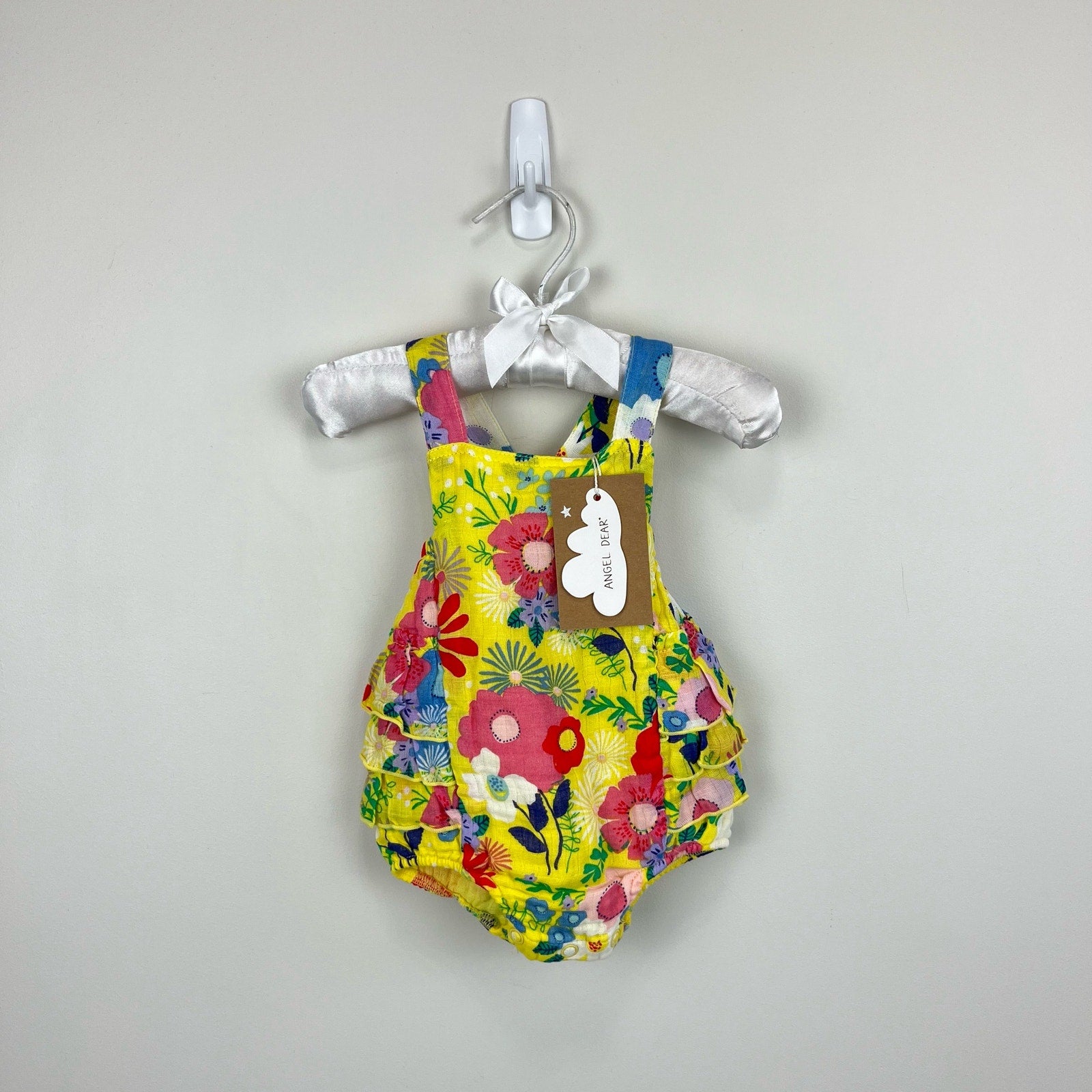 Angel Dear Yellow Floral Ruffle Sun Suit Romper 0-3 Months NWT