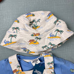Load image into Gallery viewer, JoJo Maman 3 Piece Dino Dungarees &amp; T-Shirt Set with Hat Natural 12-18 Months NWT
