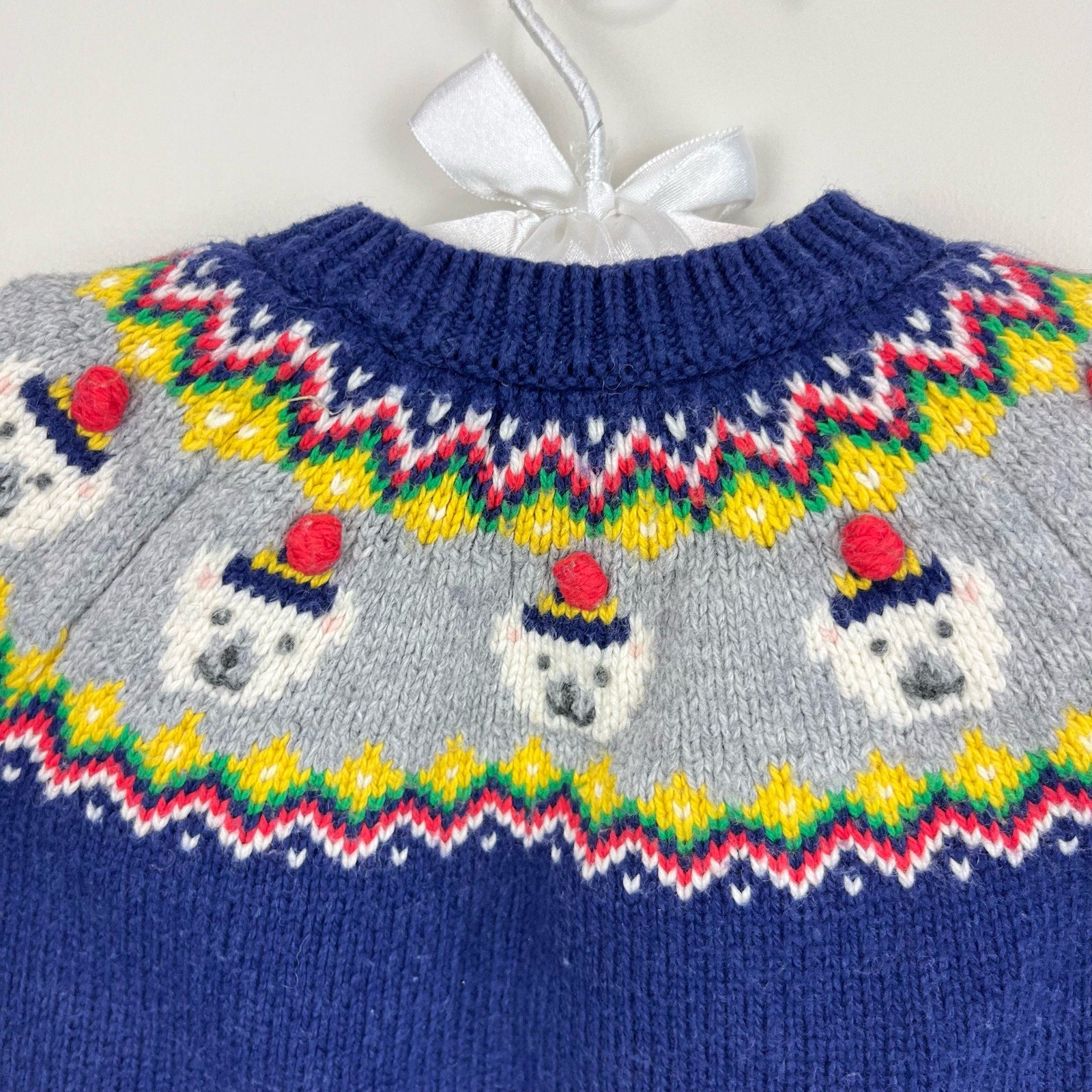 Mini Boden Fair Isle Blue Polar Bear Sweater 3-6 Months