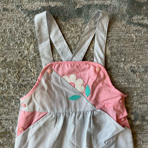 Vintage Pink Gray Flower Overalls 4T