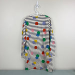 Load image into Gallery viewer, Mini Boden Fun Breton Dress Ivory Navy Stripe Rainbow Polka Dots 7-8 NWOT
