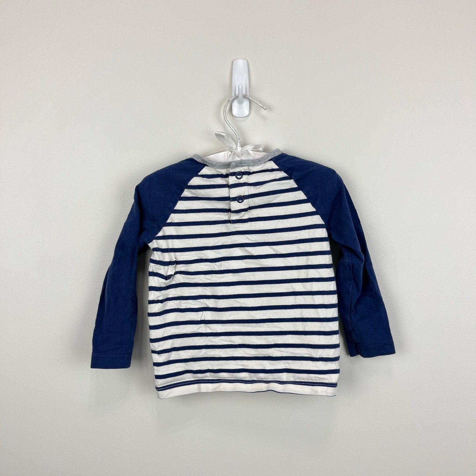 Mini Boden Navy Striped Royal Sprout Long Sleeve Applique T-Shirt 6-12 Months