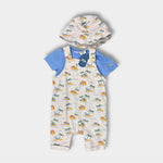 Load image into Gallery viewer, JoJo Maman 3 Piece Dino Dungarees &amp; T-Shirt Set with Hat Natural 12-18 Months NWT
