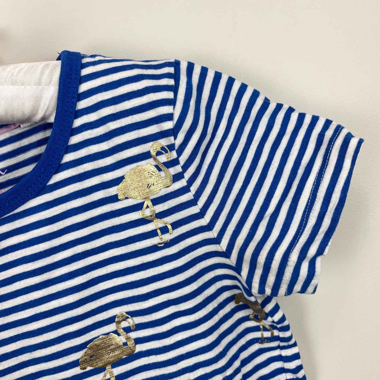 Mini Boden Short Sleeve Blue Striped Flamingo Tee Shirt 9-10