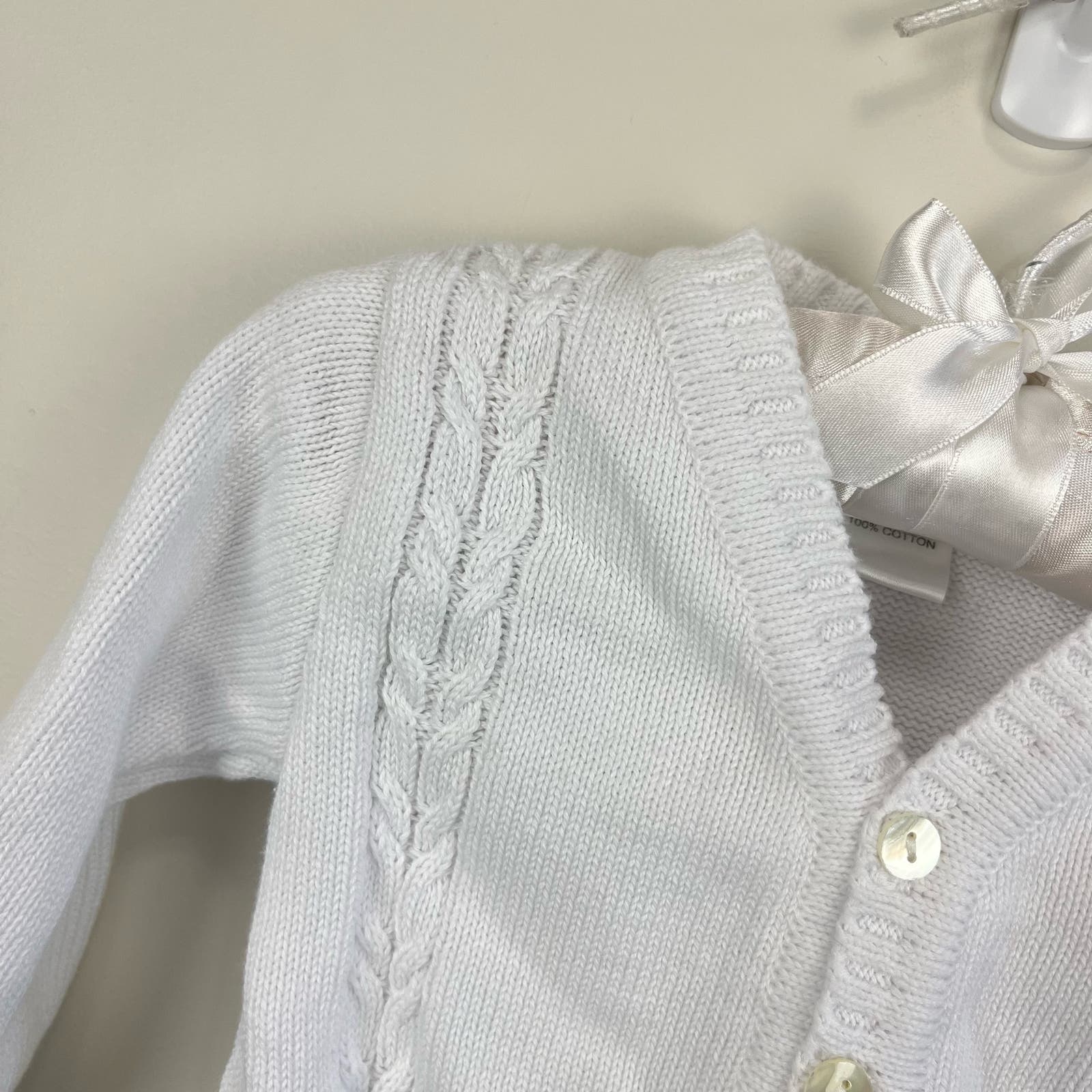 Sarah Louise White Cable Knit Cardigan 6 Months