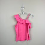 Load image into Gallery viewer, Lilly Pulitzer Girls Asymmetrical Ruffle Hailey Top Havana Pink M 6-7
