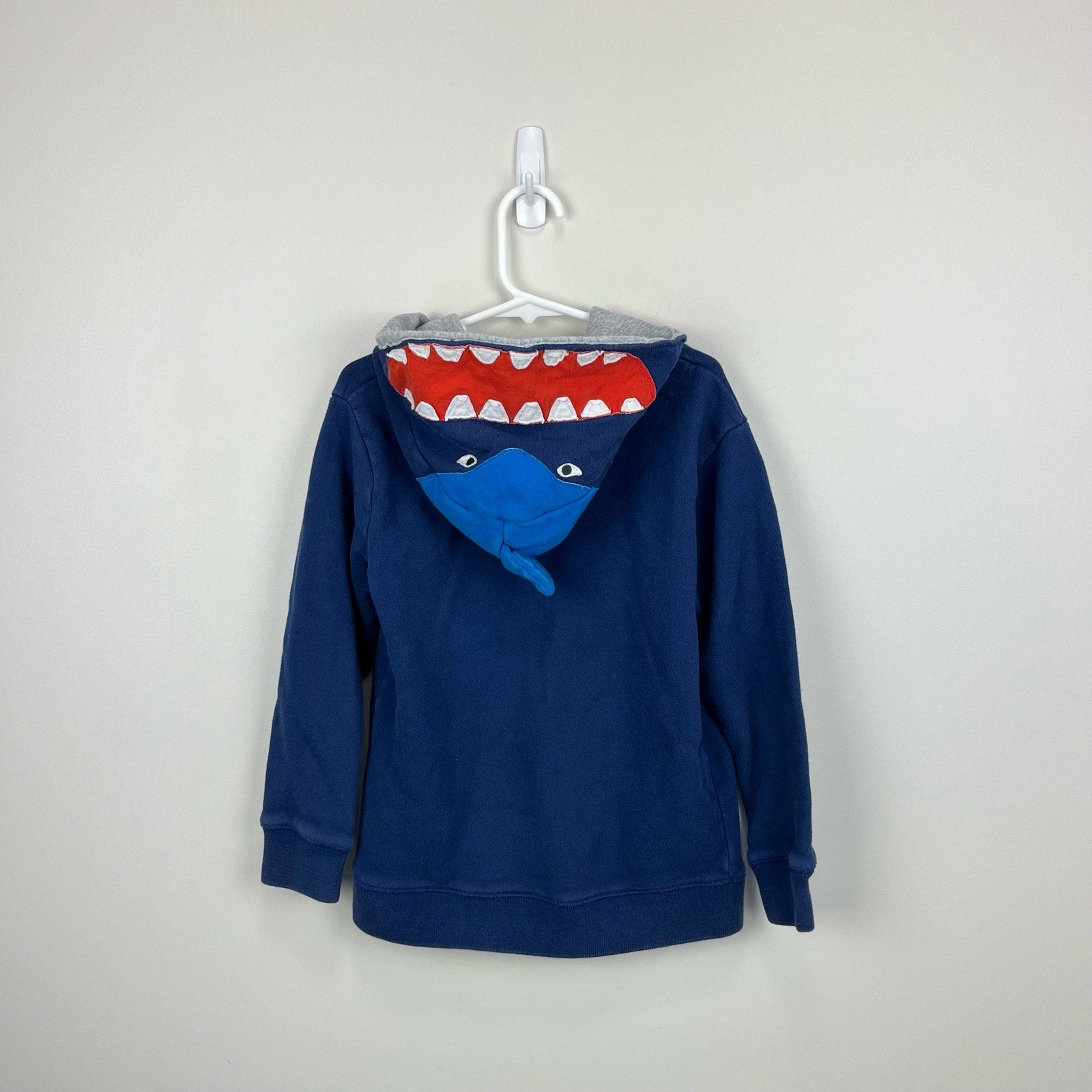 Mini Boden Navy Shark Zip Up Hoodie Sweatshirt 6-7