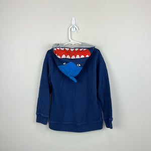 Mini Boden Navy Shark Zip Up Hoodie Sweatshirt 6-7