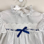 Load image into Gallery viewer, Vintage New York Kids White Navy Polka Dot Lace Bow Dress 3T USA

