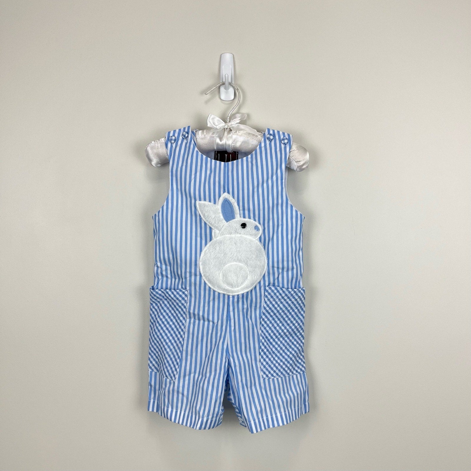 Lil Cactus Blue Bunny Shortall Romper 6-12 Months