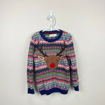 Load image into Gallery viewer, Mini Boden Fair Isle Reindeer Sweater Multi Navy Rudolph 6-7
