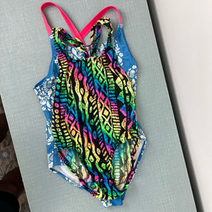 Vintage Neon Rainbow Printed Bathing Suit 8 USA