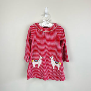 Mini Boden Striped Applique Velour Llama Dress 18-24 Months