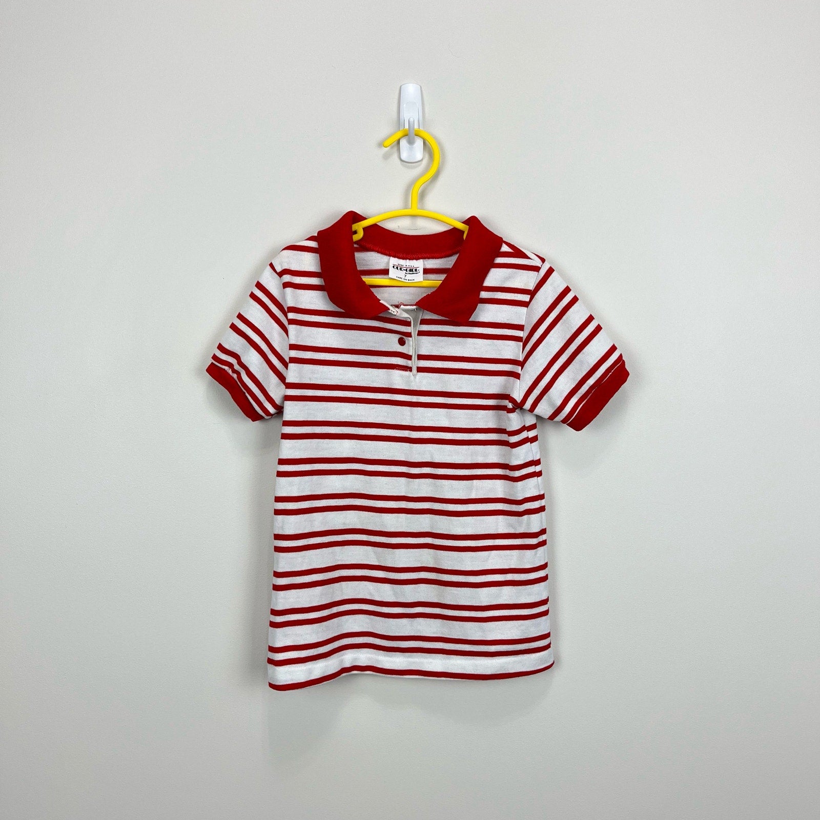 Vintage Health-tex Red and White Striped Polo Shirt 7 USA