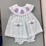 Load image into Gallery viewer, Vintage Samara Pastel Seersucker Sailboat Dress Set 6-9 Months
