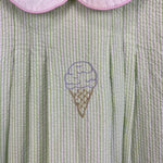 Load image into Gallery viewer, The Proper Peony Green Seersucker Hand Embroidered Sweet Scoop Dress 5T
