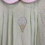 Load image into Gallery viewer, The Proper Peony Green Seersucker Hand Embroidered Sweet Scoop Dress 5T
