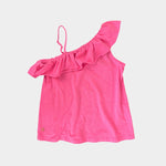 Load image into Gallery viewer, Lilly Pulitzer Girls Asymmetrical Ruffle Hailey Top Havana Pink M 6-7
