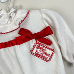 Load image into Gallery viewer, Vintage Carter's Baby's First Christmas Ruffle Footie Medium 12-18 lbs
