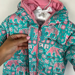 Load image into Gallery viewer, Columbia Snuggly Bunny Bunting Down Snow Suit Pink Green Animals 6-12
