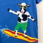 Load image into Gallery viewer, Mini Boden Short Sleeve Applique T-Shirt Blue Surfing Cow 9-10
