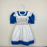 Load image into Gallery viewer, Vintage Hand Smocked by Carousel Blue Pinafore Ruffle Dress 6
