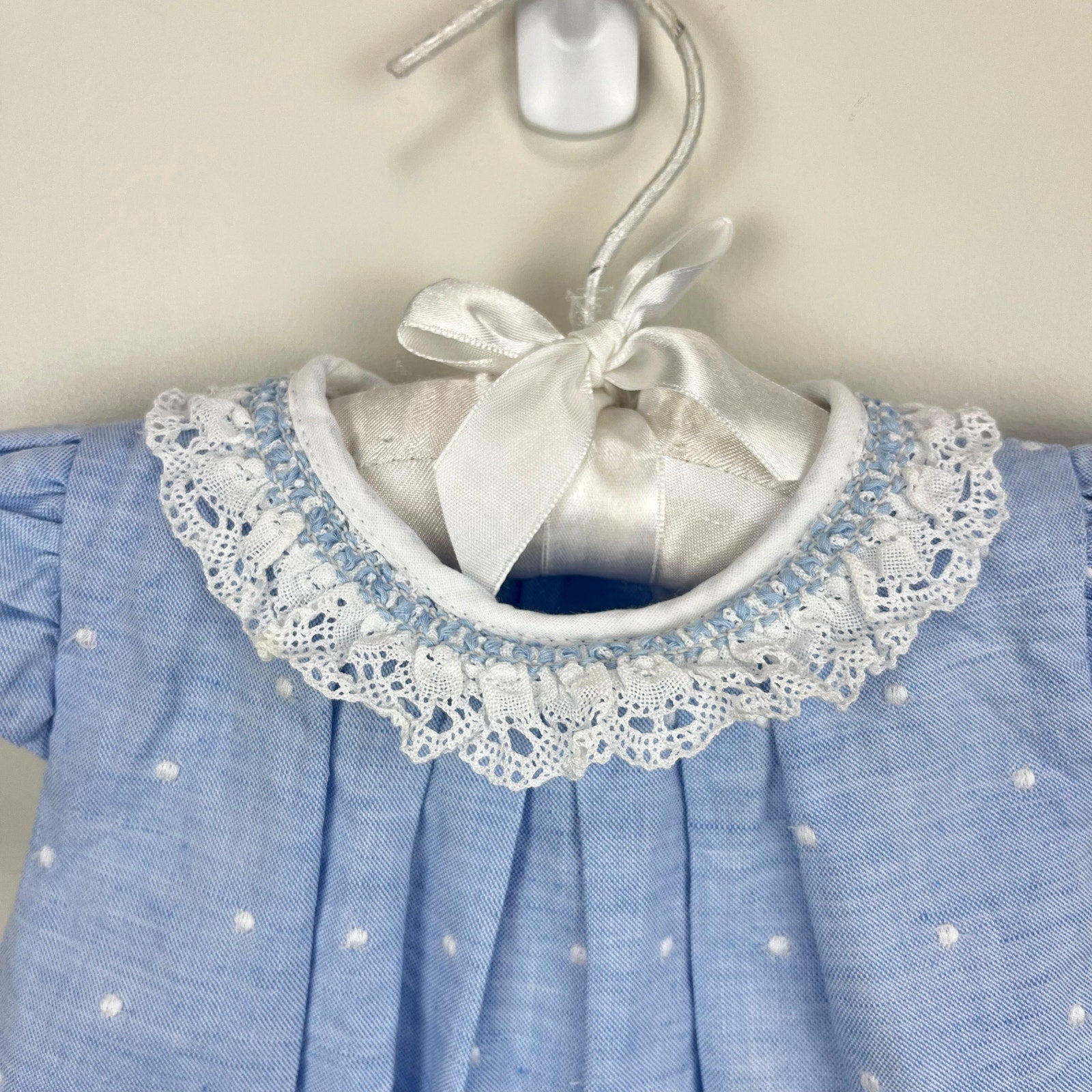 Paz Rodriguez Blue Dot Dress with Lace 3 Months