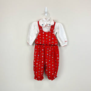 Vintage OshKosh B'gosh Red Snowman Overalls Set 3-6 Months