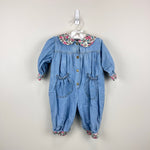Load image into Gallery viewer, Vintage Baby Beluga New York Floral Denim Jumpsuit Romper 12 Months
