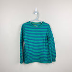 Load image into Gallery viewer, Mini Boden Boys Long Sleeve Green Blue Striped Tee Shirt 7-8
