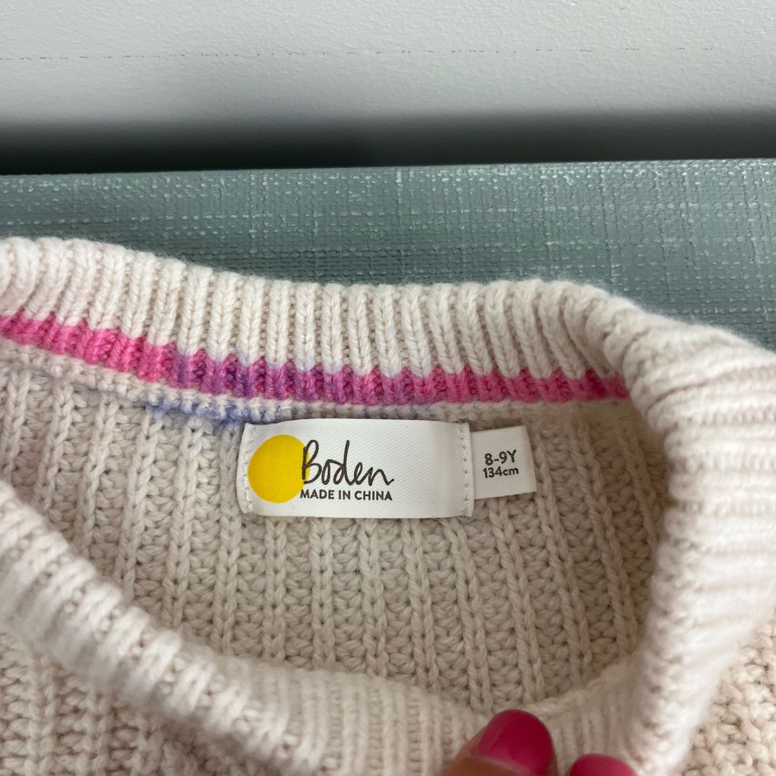 Mini Boden Girls Rainbow Rib Sweater Ecru 8-9