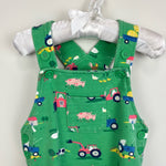 Load image into Gallery viewer, Mini Boden Jersey Dungaree Iguana Green Farm Friends 12-18 Months
