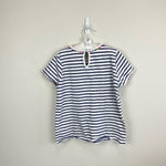 Load image into Gallery viewer, Mini Boden Charlie Navy Stripe Pom Pom Tee 9-10
