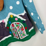 Load image into Gallery viewer, Mini Boden Frost Blue Father Christmas Lift the Flap Applique T-Shirt 7-8
