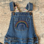 Load image into Gallery viewer, Mini Boden Fun Overalls Light Vintage Denim Rainbow 8-9 NWOT
