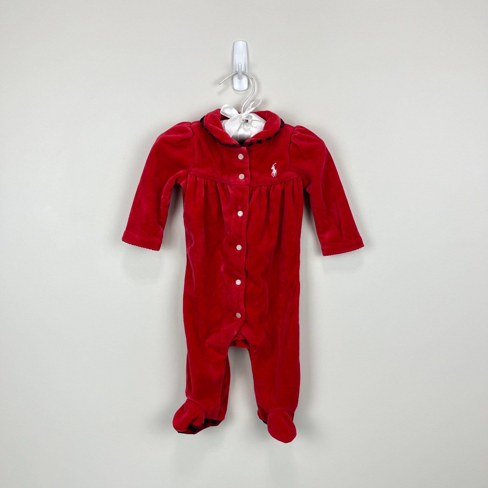 Ralph Lauren Festive Red Velour Footie 3 Months