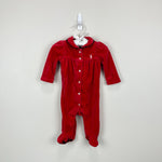 Load image into Gallery viewer, Ralph Lauren Festive Red Velour Footie 3 Months
