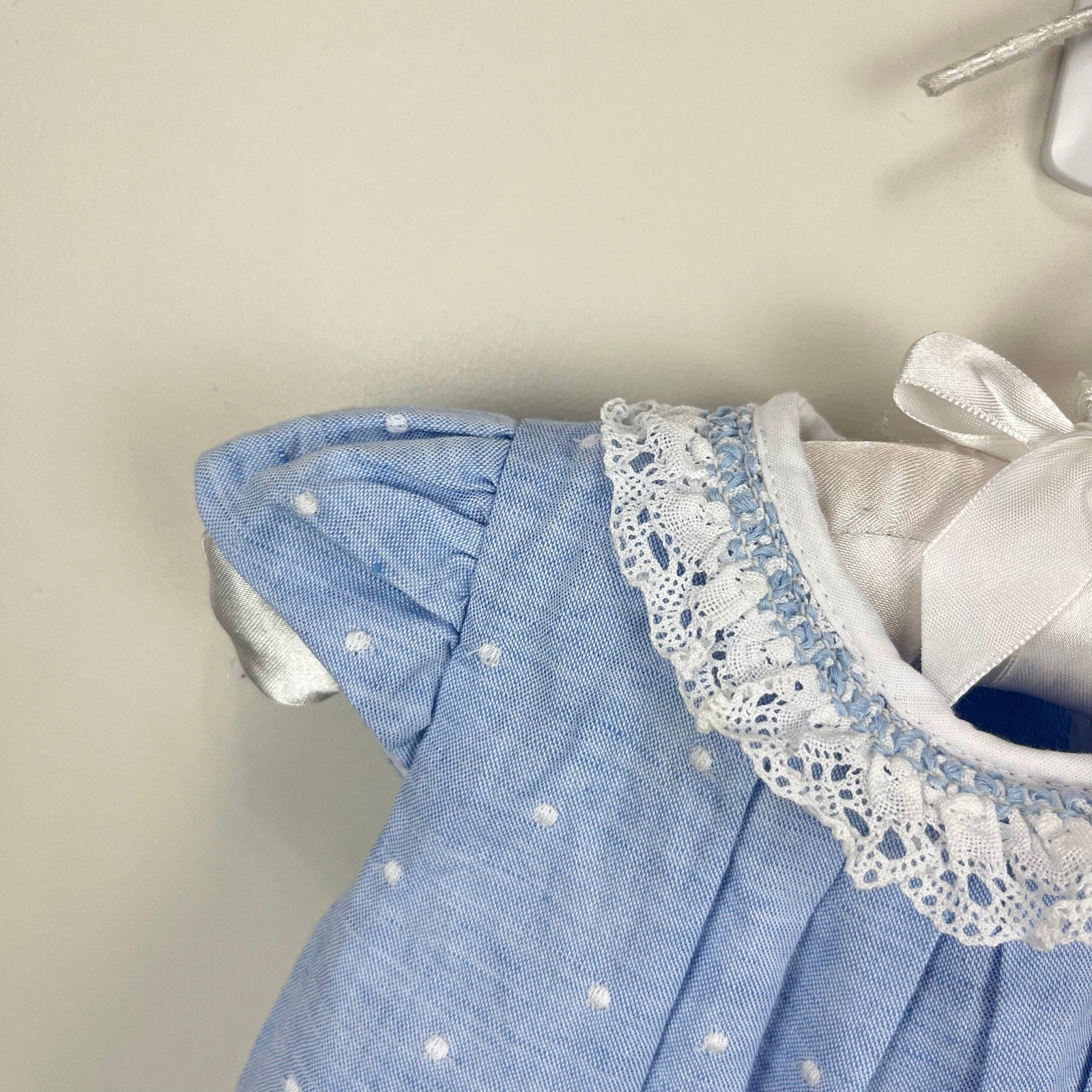 Paz Rodriguez Blue Dot Dress with Lace 3 Months