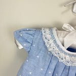 Load image into Gallery viewer, Paz Rodriguez Blue Dot Dress with Lace 3 Months
