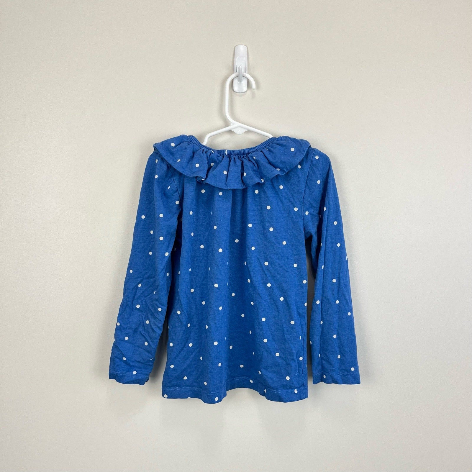 Mini Boden Elizabethan Blue Spot Ruffle Neck Top 6/7